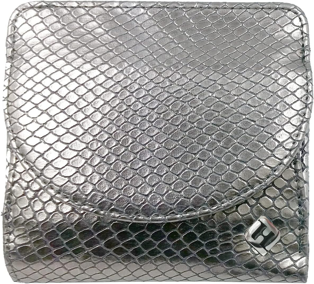 Portmonee Damen klein, Reise Geldbörse, viele Fächer, Schlangen-Look silber, RFID Blocker, Münzfach