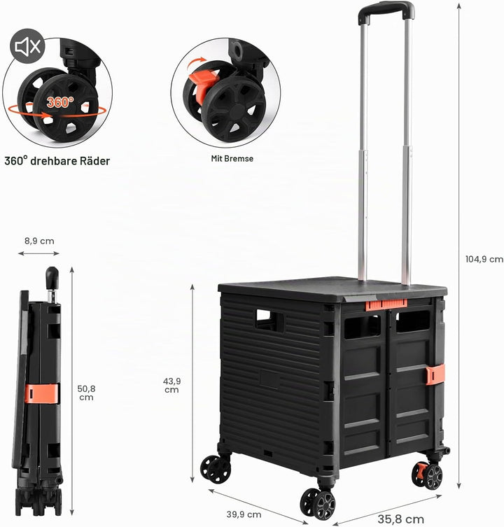 Einkaufstrolley Klappbar Transport Trolley bis 80KG Einkaufswagen Trolley mit Deckel und Teleskop Gr