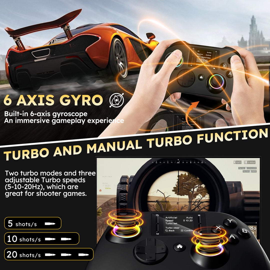Interactive Screen Wireless Gaming Controller, Compatible with PC/PS4/Switch/Android/iOS, 4 Programm