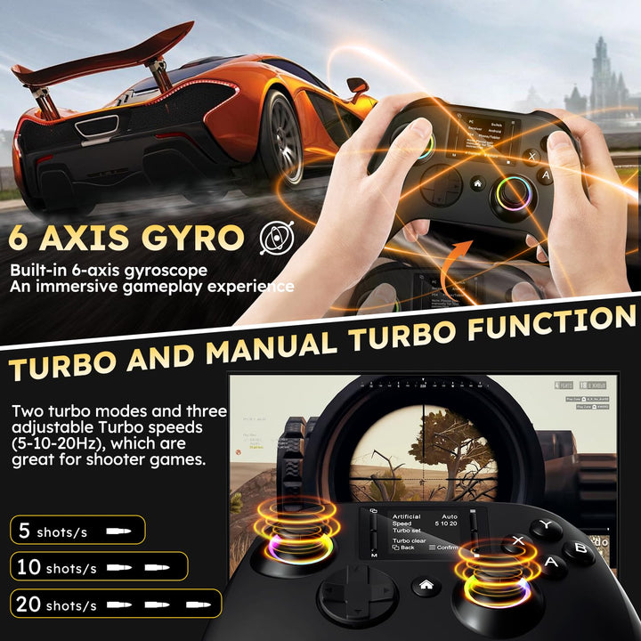 Interactive Screen Wireless Gaming Controller, Compatible with PC/PS4/Switch/Android/iOS, 4 Programm