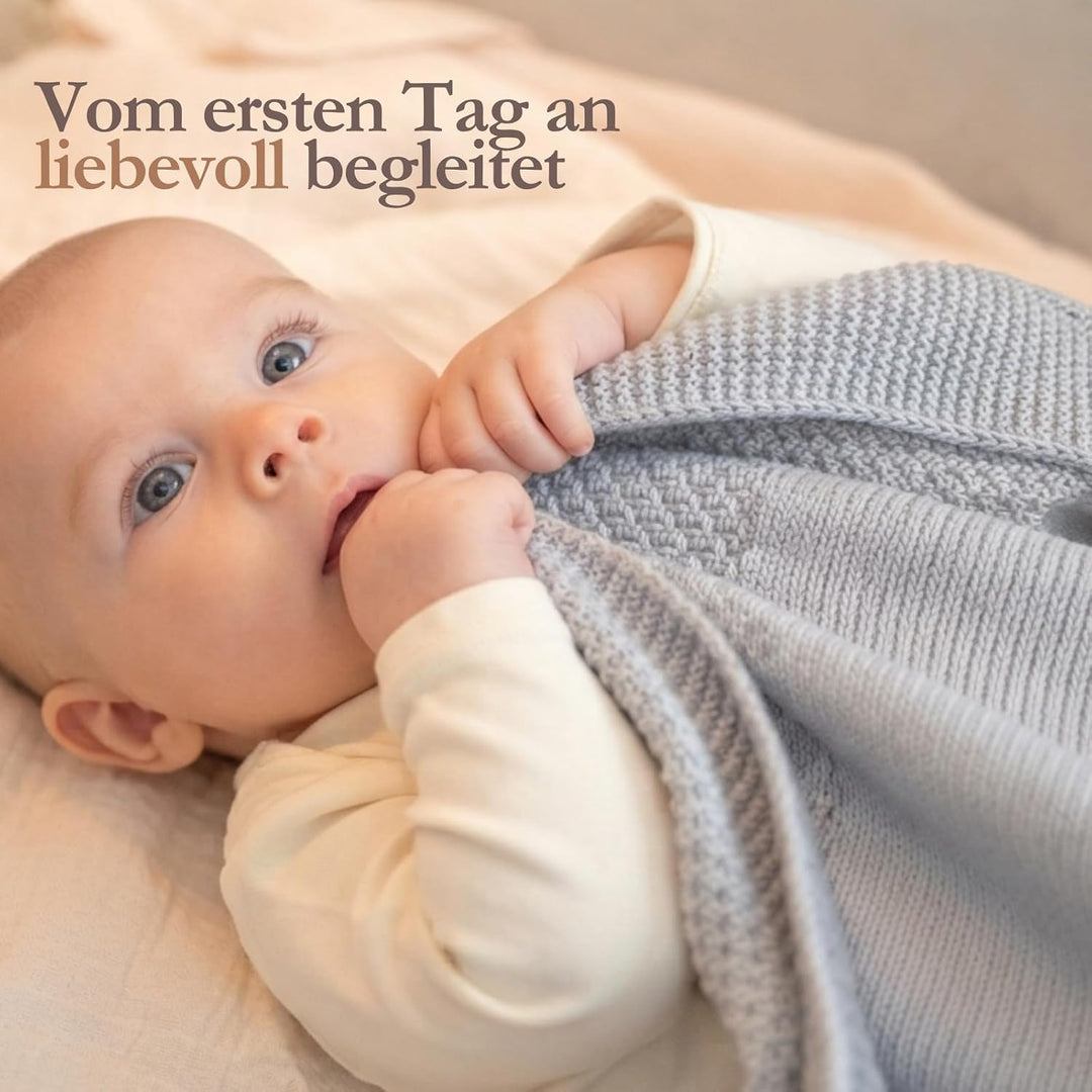 DIKOS® Babydecke aus *100%* GOTS Bio Baumwolle grau | Herbst/Winter Neugeborenen Baby Decke | Strick
