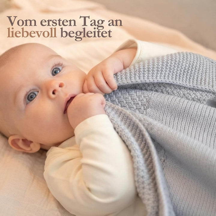 DIKOS® Babydecke aus *100%* GOTS Bio Baumwolle grau | Herbst/Winter Neugeborenen Baby Decke | Strick