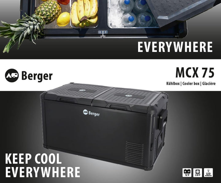 BERGER Tragbare Kompressor Kühlbox MCX | Elektrische Kühlbox ideal für Camping mit Elektronischer An