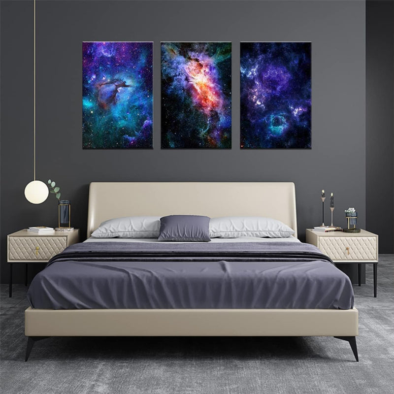 ZHONGYUTONG Nebel Galaxie Kunstdruck auf Leinwand mit Rahmen 3-teilig Universum Wandbild Weltraum Wa