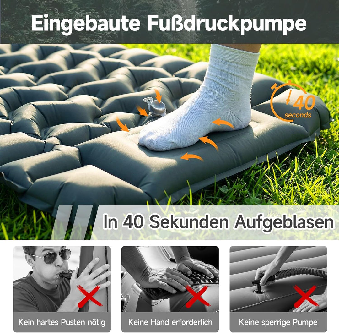 HAUSPROFI Isomatte Camping Luftmatratze extra breit, Ultraleicht, aufblasbar – mit integriertem Kiss