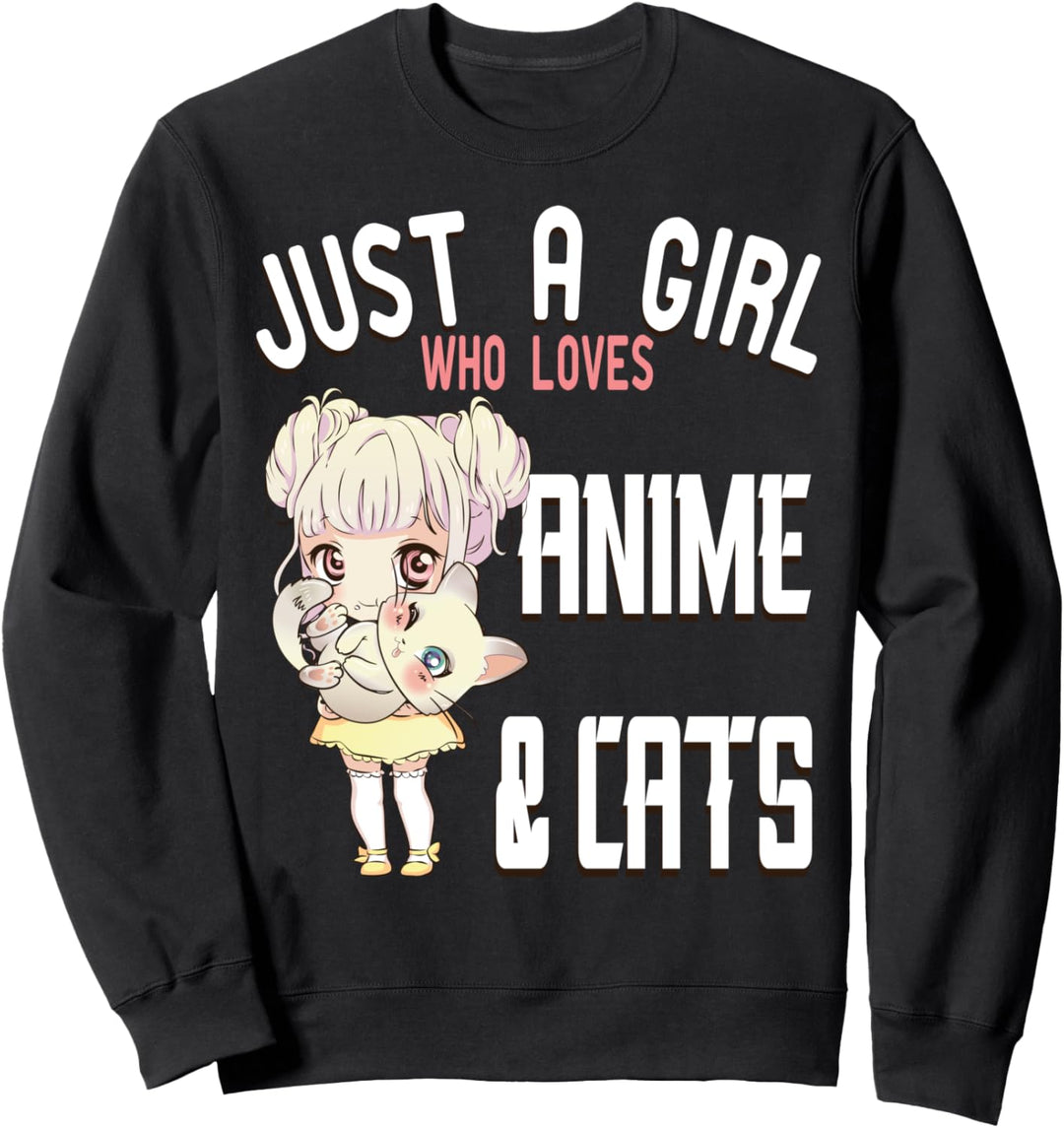 Lustig Just a Girl who loves Anime and Cats Lover Anime Fan Sweatshirt