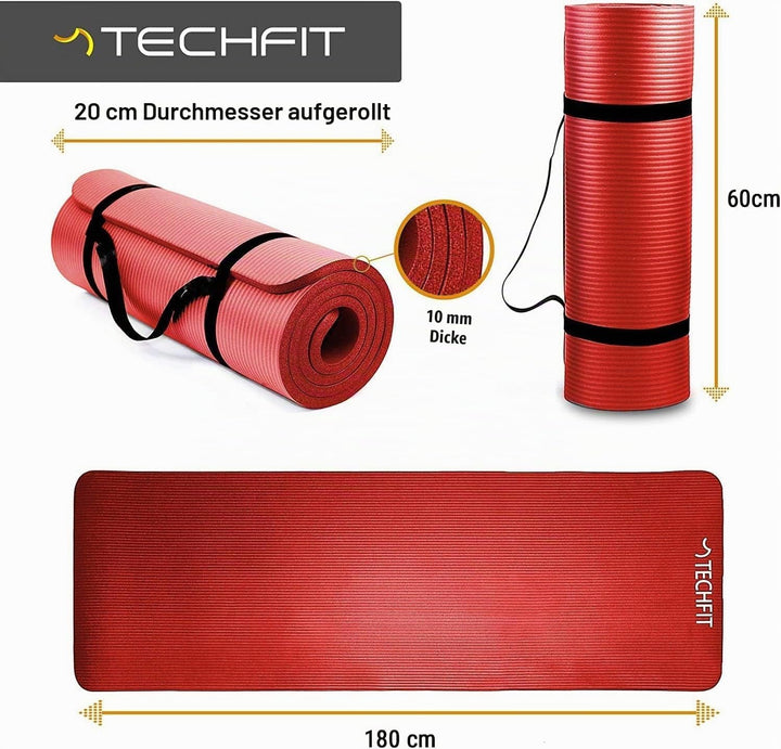 TechFit Yogamatte Rutschfest für das Fitnessstudio zu Hause - Pilates Matte für das Heimtraining, Yo