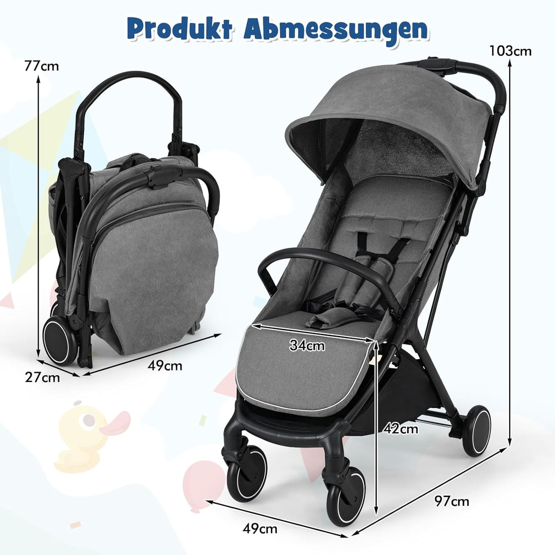 COSTWAY Kinderwagen klappbar, Reisebuggy mit Liegefunktion, Kinderbuggy tragbar mit verstellbarer Rü