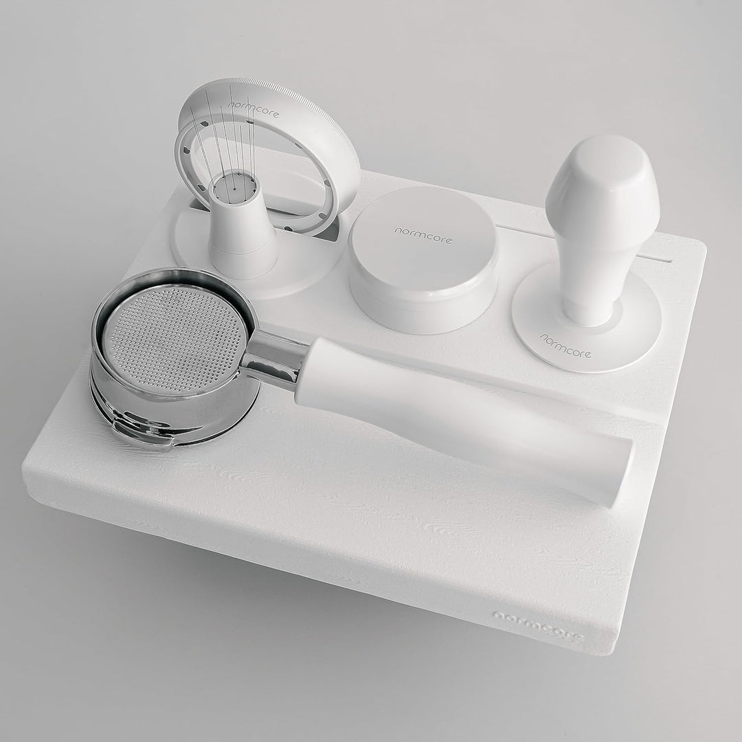 Normcore Corner Tamping Station V3 - Espresso White Tamping Mat - Silicone Coffee Tamper Mat Holder