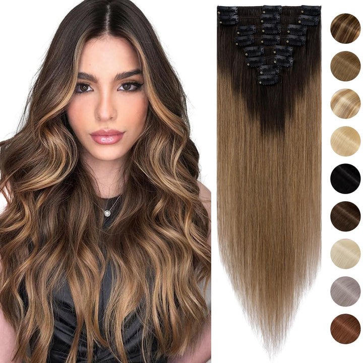 Silk-co Echthaar Clip In Extensions 8 Tressen 18 Clips 55g, Balayage Hair Extensions, Remy Echthaar