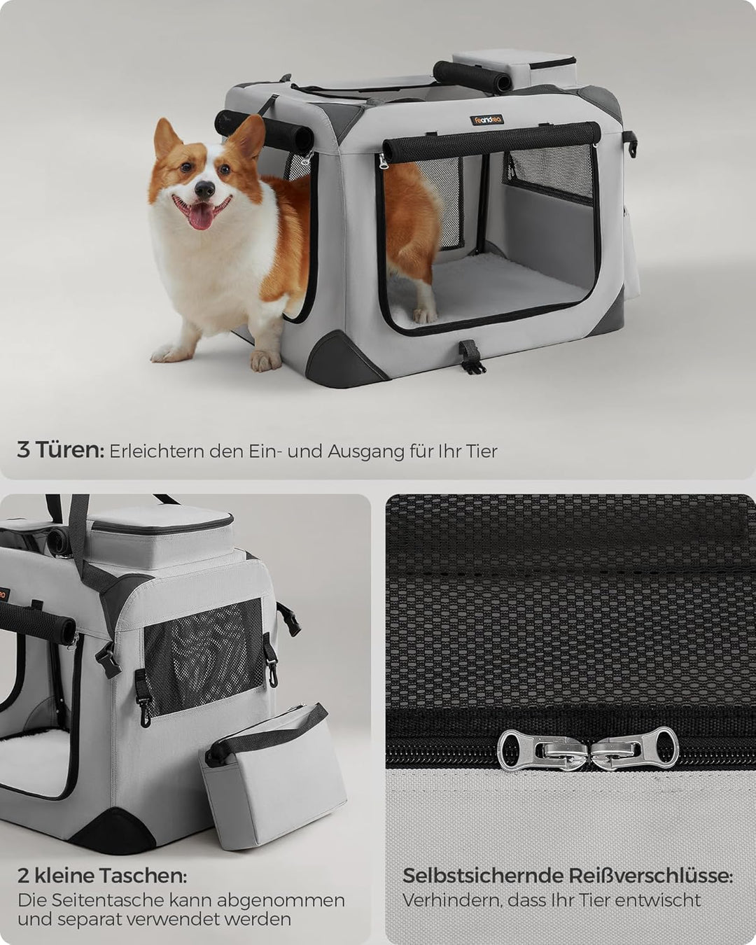 Feandrea Hundebox faltbar, Transportbox Hund, L, Hundetasche, Oxford-Gewebe, Netzstoff, atmungsaktiv
