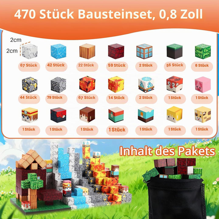 FUNYKICH Magnetische Bausteine, 470PCS Magnetbausteine Bauwelt Magnetspielzeug für ab 3-10 Jahren Ju