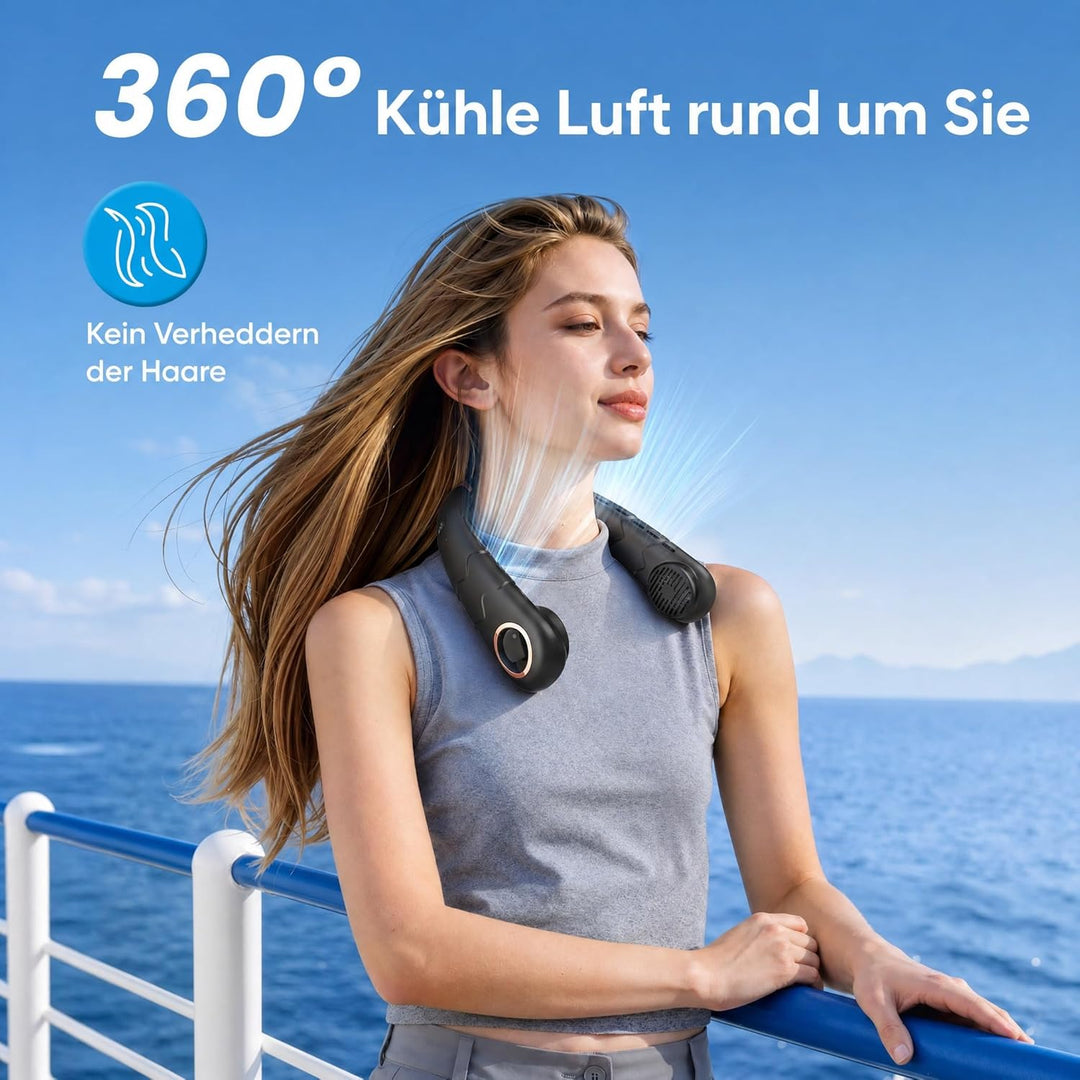 YAZEKY Tragbarer USB Nackenventilator Leise - 360° Kühlung Hals Ventilator mit LCD Display, 3 Geschw