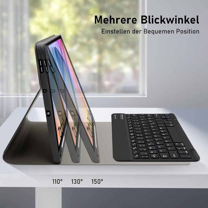 Hülle mit Tastatur für Samsung Galaxy Tab S6 Lite 2024/2022/2020, Schutzhülle mit Pencil Halter Wire