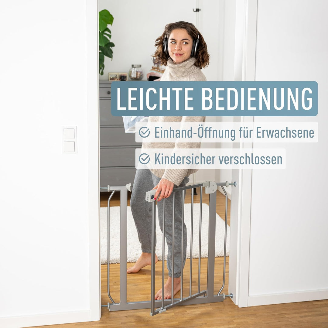 ib style® Berrin Treppengitter 67-175cm | Türschutzgitter | Ohne Bohren | Auto-Close | 90° Stop |Sil