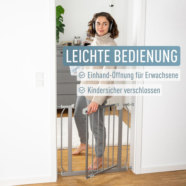 ib style® Berrin Treppengitter 67-175cm | Türschutzgitter | Ohne Bohren | Auto-Close | 90° Stop |Sil