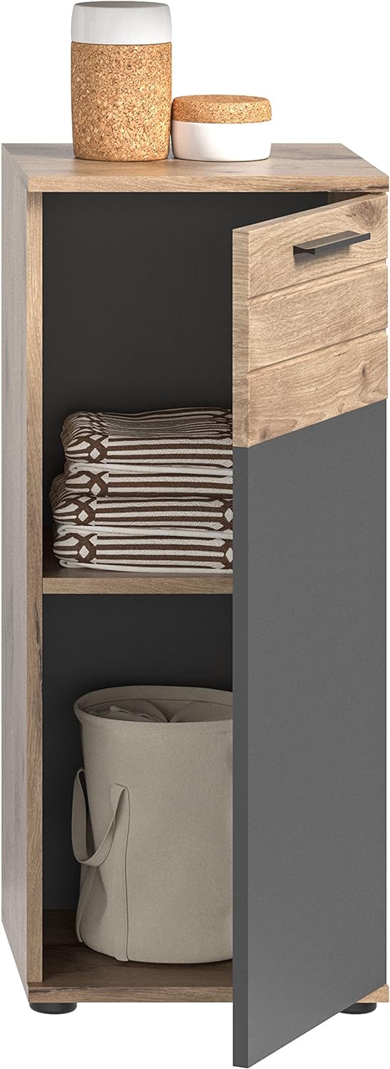 xonox.home X11B8701 Mason Standschrank Bad Grau, Badezimmerschrank Kommode 37 x 87 x 34 cm, Standsch