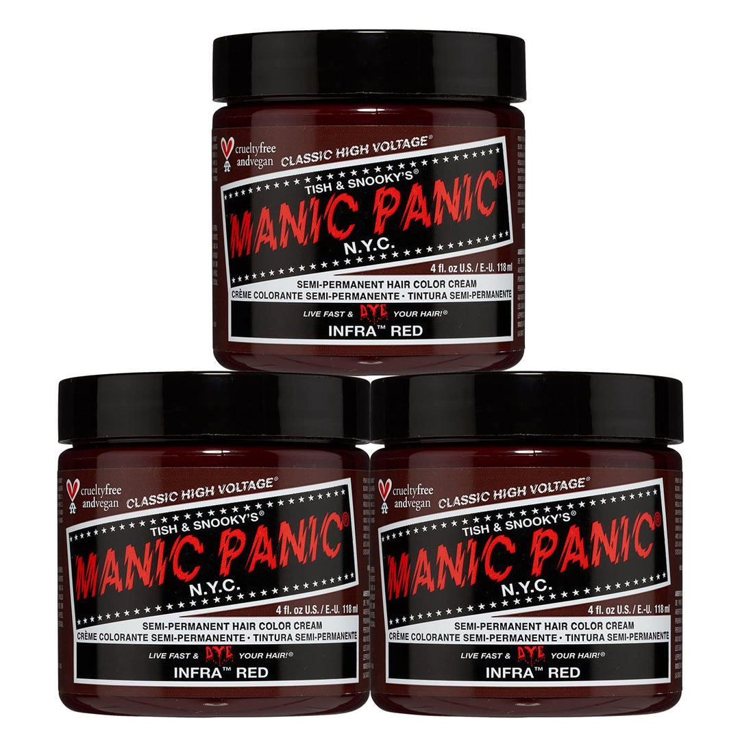 Manic Panic Infra Red Classic Creme, Vegan, Cruelty Free, Semi Permanent Hair Dye 3 x 118ml Infra Re