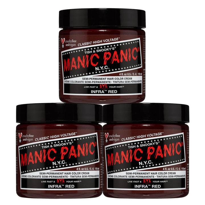 Manic Panic Infra Red Classic Creme, Vegan, Cruelty Free, Semi Permanent Hair Dye 3 x 118ml Infra Re