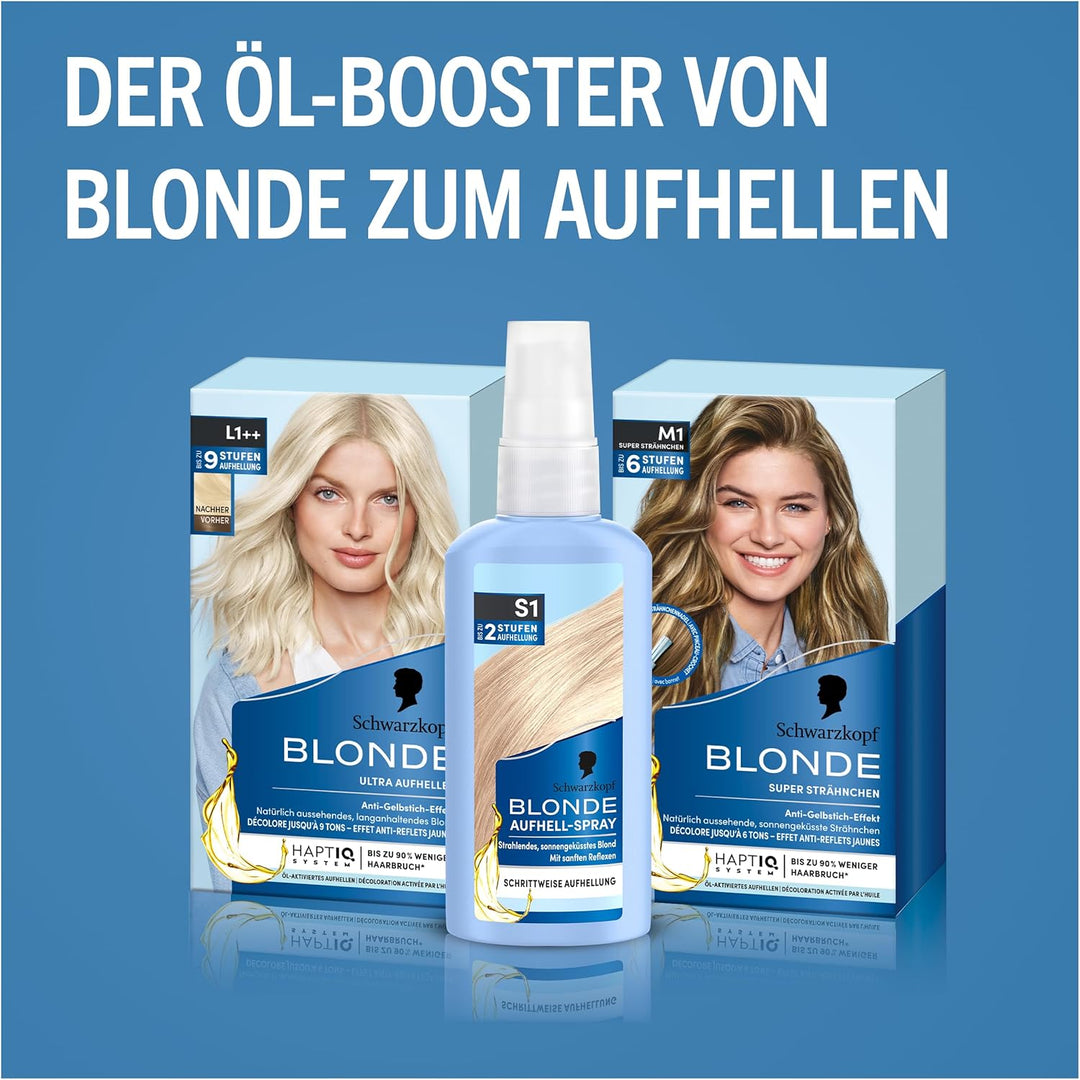 Schwarzkopf Blonde Aufheller S1 Stufe 3 (125 ml), Aufhellspray zum Haare aufhellen um bis zu 2 Stufe