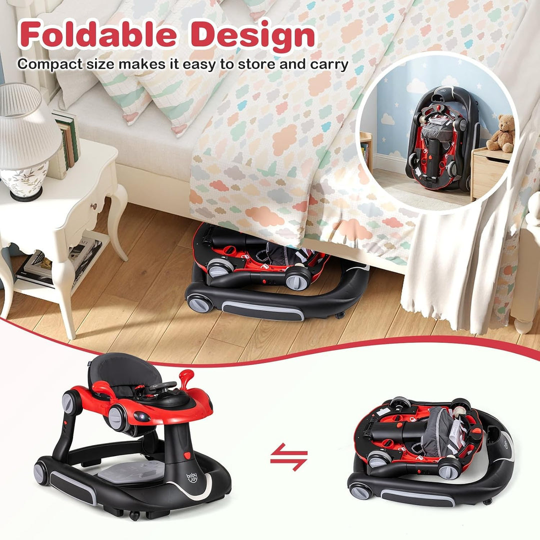 FANTASK 7 in 1 Lauflernhilfe mit abnehmbarem Verdeck, Lauflernwagen höhenverstellbar mit Spielboard,