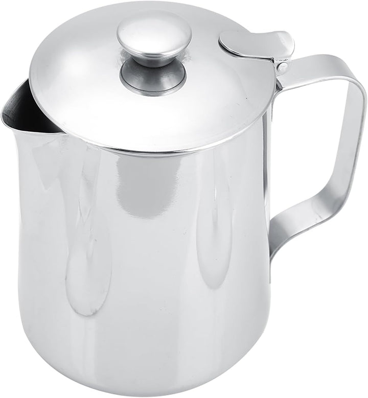 Milchaufschäumkrug mit Deckel Tropffreier Auslauf aus Edelstahl Kaffee Milchaufschäumbecher für Capp