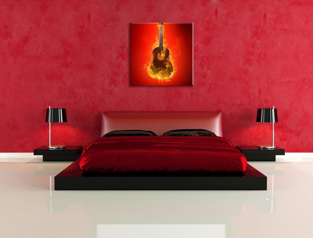 Pixxprint Brennende Gitarre Heisse Flammen, Format: 70x70 auf Leinwand, 70x70
