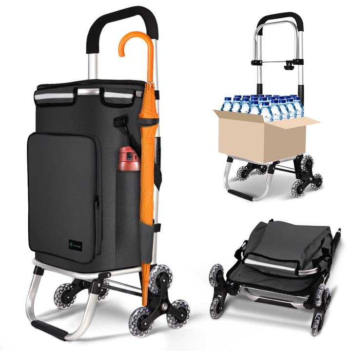 VOUNOT® Aluminium Einkaufstrolley Treppensteiger, 3 in 1 Trolly Einkaufswagen Klappbar, Hackenporsch
