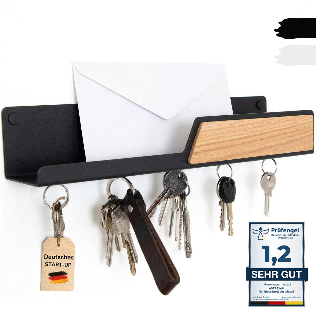 Astrein® | Schlüsselbrett Magnetisch | Schlüsselboard aus Holz | Eiche | Schlüsselhalter mit Ablage