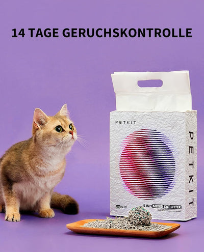 PETKIT 5 in 1 Gemischtes Katzenstreu, Spülbar, Geruchsfrei, Aktivkohle, Extrem Saugfähig und Schnell