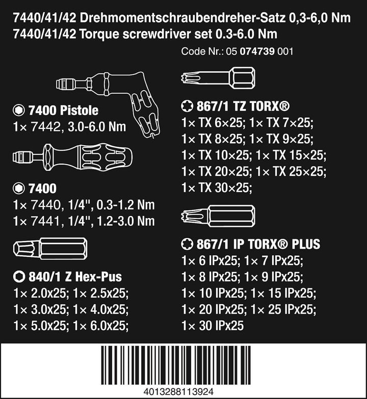 Wera 7440/41/42 Kraftform Drehmomentschraubendreher-Satz, 27-teilig, 05074739001 Single, Single