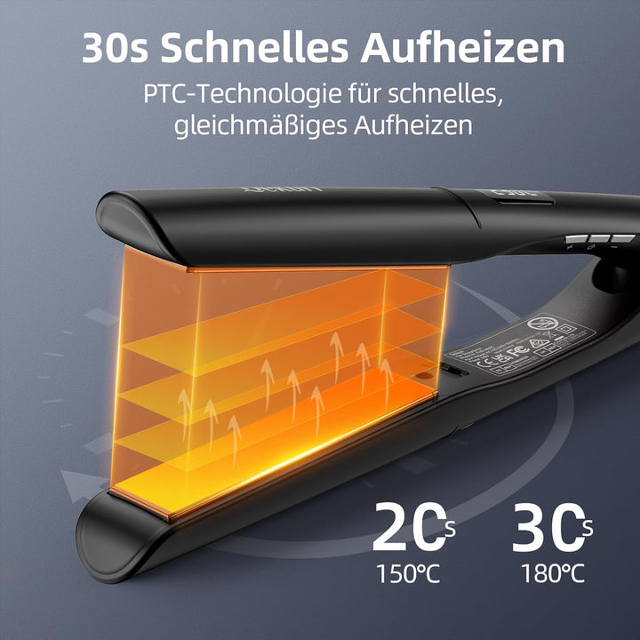 Dekuri 2 in 1 Glätteisen Locken und Glätten, Glatte Titanplatte Haarglätter, 30s Schnellaufheizung,