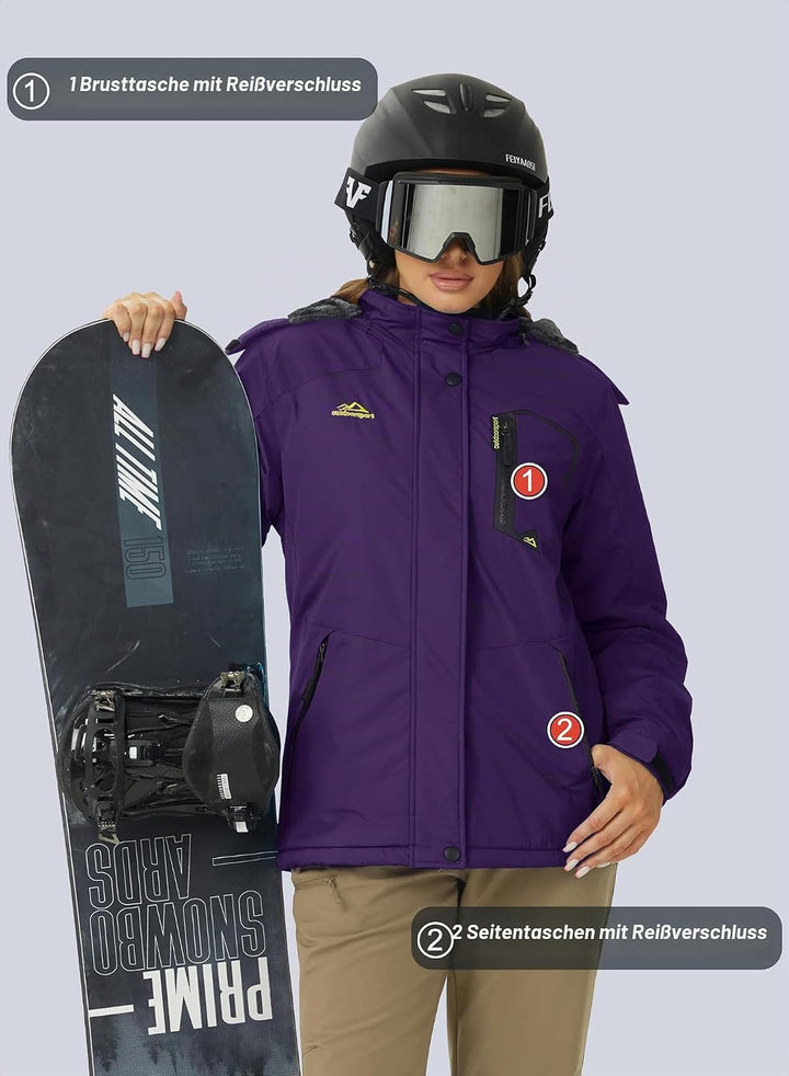 MAGCOMSEN Winterjacke Damen Softshell Funktionsjacke Wasserabweisende Outdoor Ski Jacke Fleece Windd