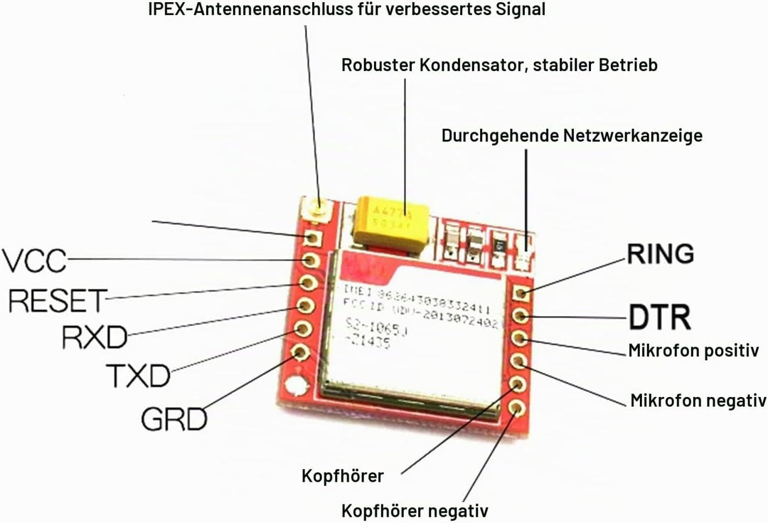 ARCELI 2 x GPRS GSM Module, Breakout Modul TTL serielle Schnittstelle 3.7~4.2V Quad-Band 850/900/180