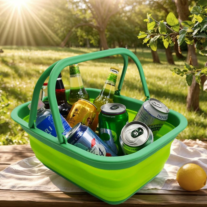 SAMMART 9,2 l faltbare Wanne mit Griff – tragbarer Picknickkorb für den Aussenbereich – faltbare Ein