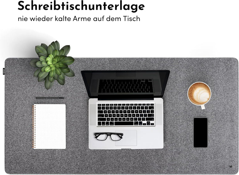 FORMGUT Schreibtischunterlage Filz, Laptop Unterlage, Desk Mat (80x40 cm - Mittelgrau) - Mauspad XXL