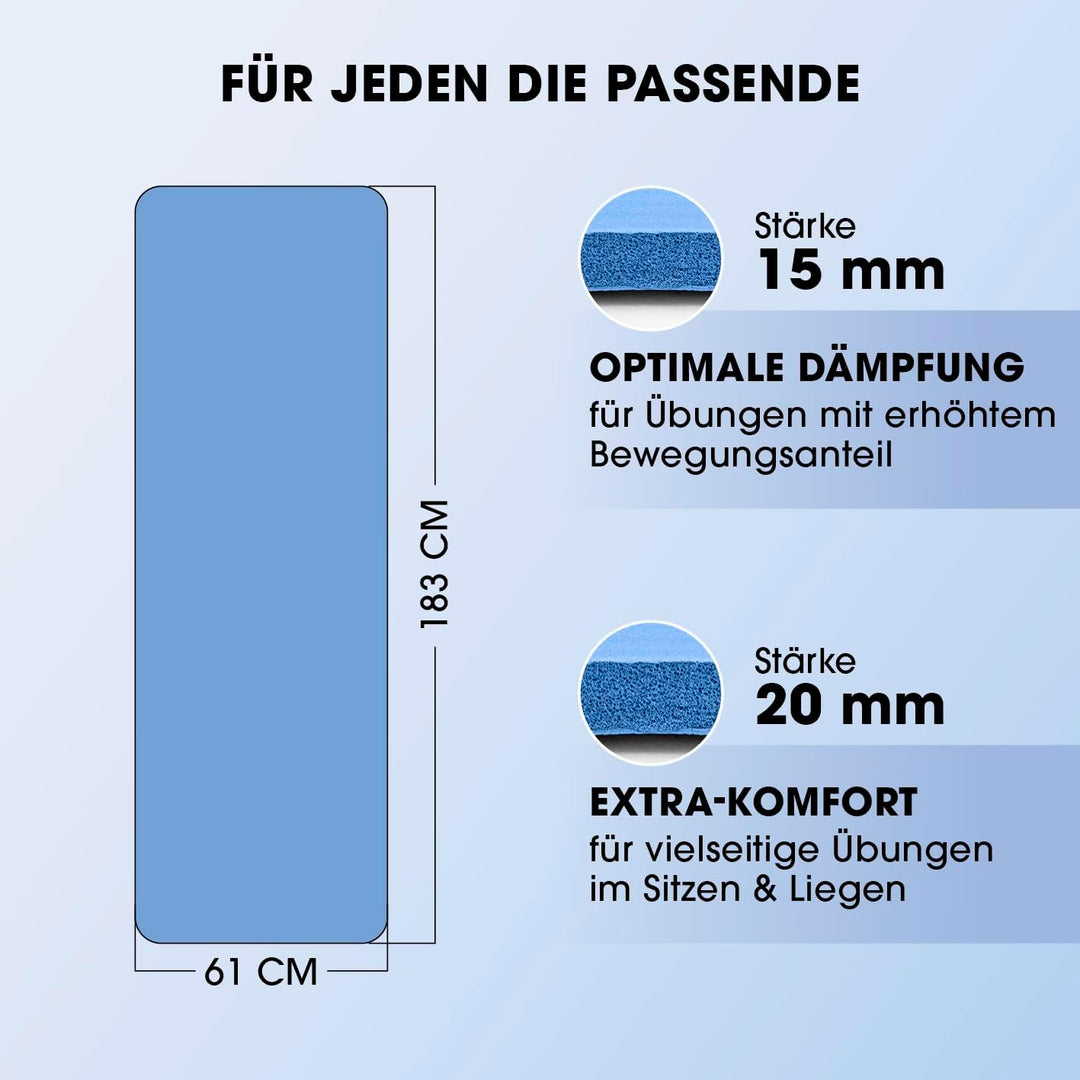 #DoYourFitness Yogamatte rutschfest | 183cm x 61cm oder XXL 190cm x 100cm | Stärke von 0,8cm bis 2cm