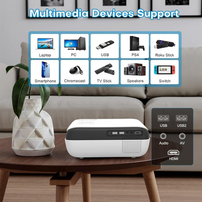 Beamer, Mini Beamer 4K Bluetooth 5.1 Tragbar Heimkino Multimedia Projector 10000Lux Mit 100'' Bildsc