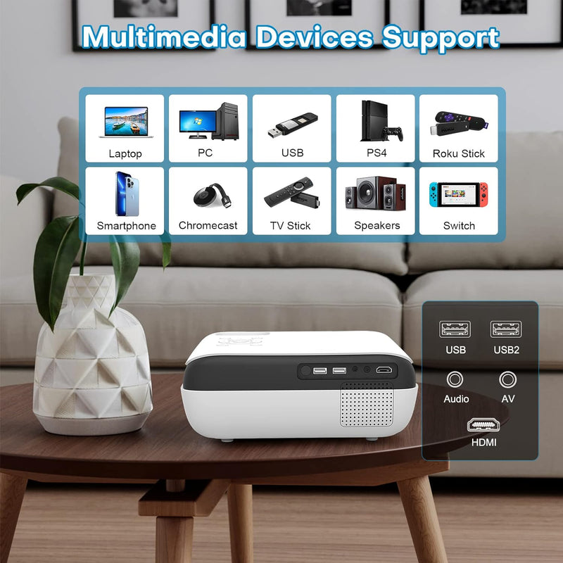 Beamer, Mini Beamer 4K Bluetooth 5.1 Tragbar Heimkino Multimedia Projector 10000Lux Mit 100&