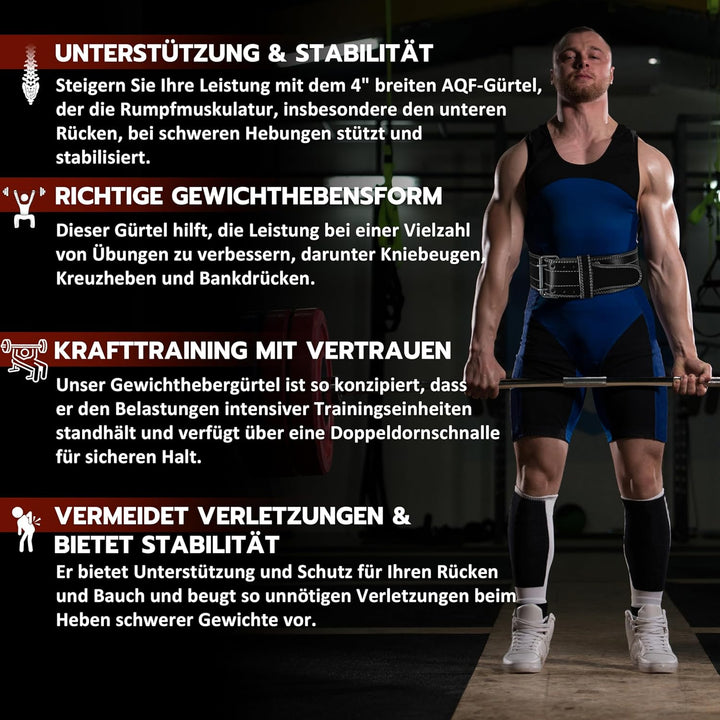 AQF Gewichthebergürtel Herren - 6mm 100% Echtem Leder Trainingsgürtel - Rückenstützgürtel Gym Liftin