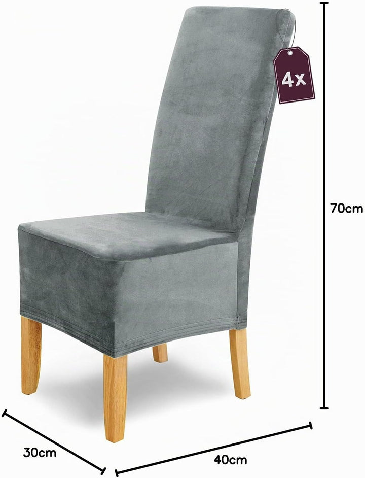 SCHEFFLER-Home Stretch Stuhlhussen Samt Puma Velvet/Velours Stuhlhussen 4er Set Grau lang/Stuhlabdec