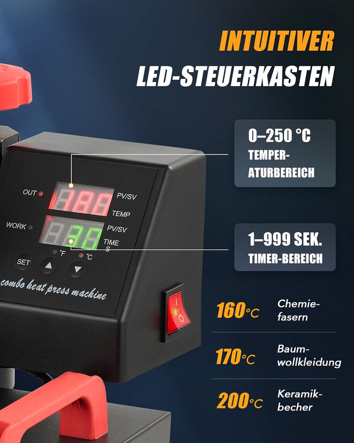 CREWORKS Hitzepresse Transferpresse Heat Press Heisspresse 360 Grad Schwenkbar DIY Mulitifunktional