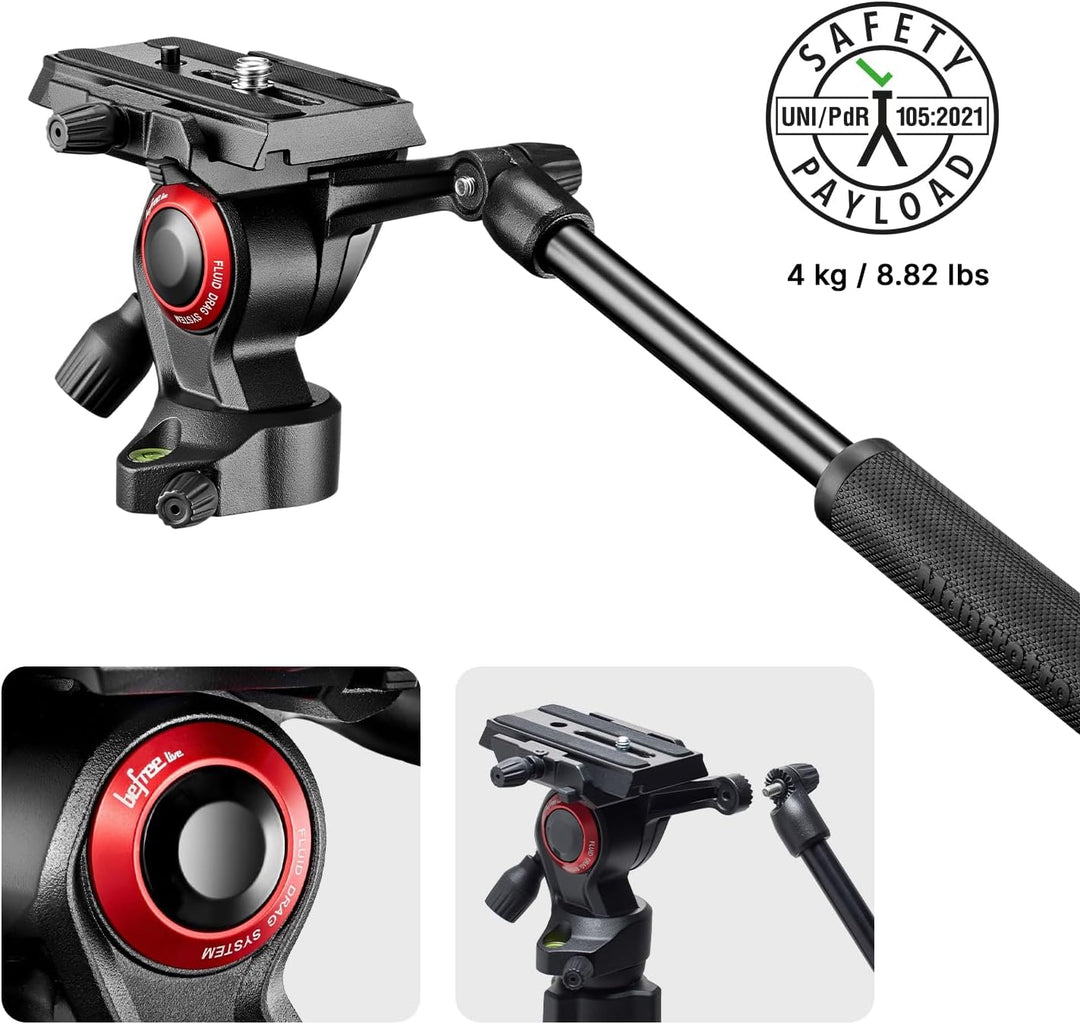 Manfrotto Befree Travel Light Weight, Fluid Drag System Professional Video Stativ, Schwarz (MVKBFRL-