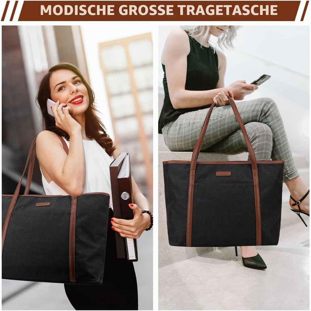 VX VONXURY Laptop Handtasche Damen Canvas Laptoptasche 15,6 Zoll Schultertaschen Shopper, Grosse Arb