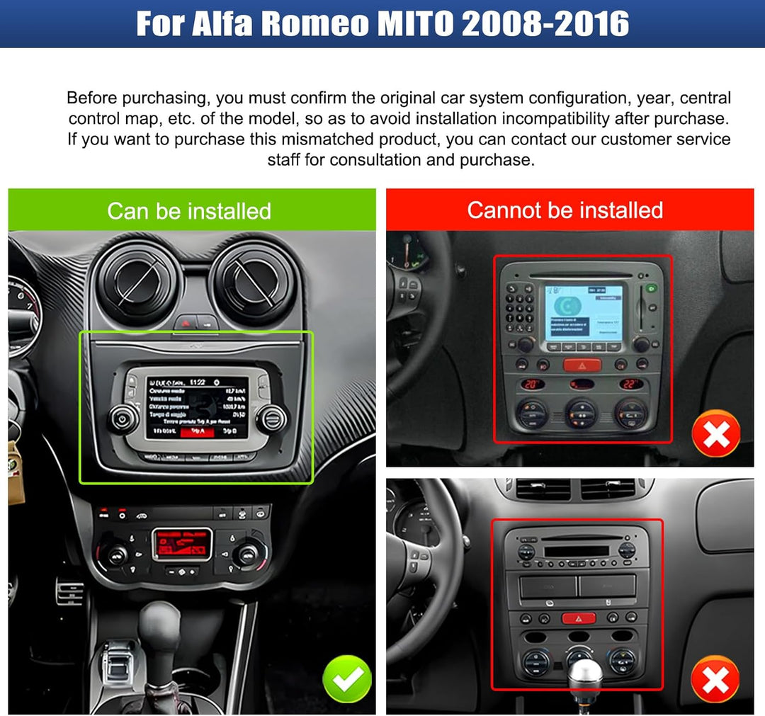 CAMECHO 2+64G 7 Zoll Navi Autoradio für Alfa Romeo MITO 2008-2016, Android 13 HD Touchscreen Bluetoo