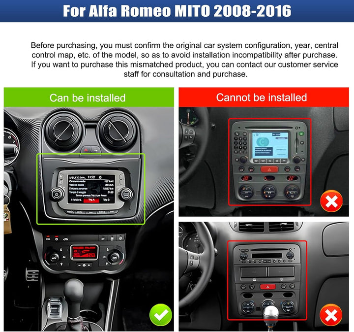 CAMECHO 2+64G 7 Zoll Navi Autoradio für Alfa Romeo MITO 2008-2016, Android 13 HD Touchscreen Bluetoo