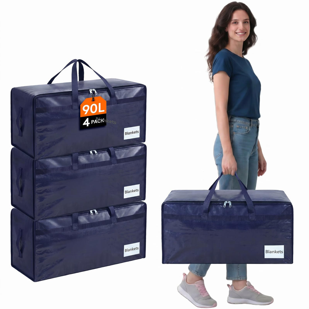 Lifewit 4 Stück 90L Umzugstaschen mit Griff, Aufbewahrungstasche für Bettdecken, Grosse Tasche mit R