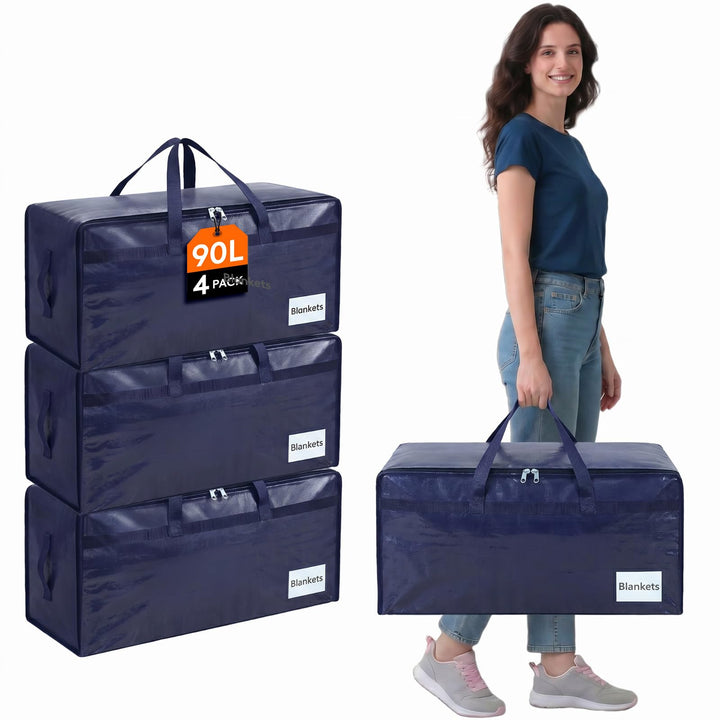 Lifewit 4 Stück 90L Umzugstaschen mit Griff, Aufbewahrungstasche für Bettdecken, Grosse Tasche mit R