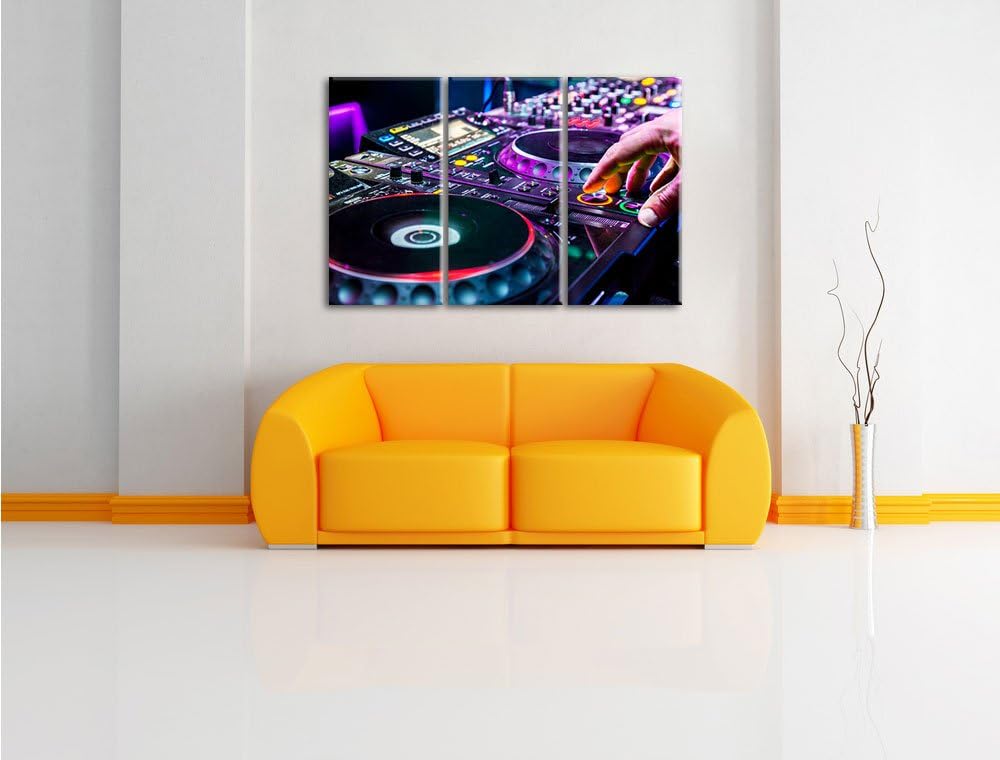Pixxprint Modern beleuchteter DJ Pult als Leinwandbild | Grösse: 3 Teilig (120x80) | Wandbild| Kunst