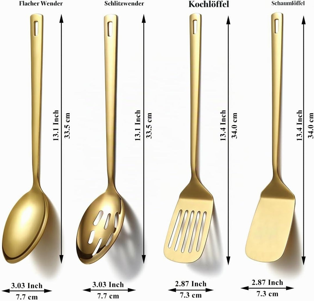HOMQUEN Gold Küchenutensilien Set 4pcs, Titan Gold Beschichtung Edelstahl Kochutensilien Set, Küchen